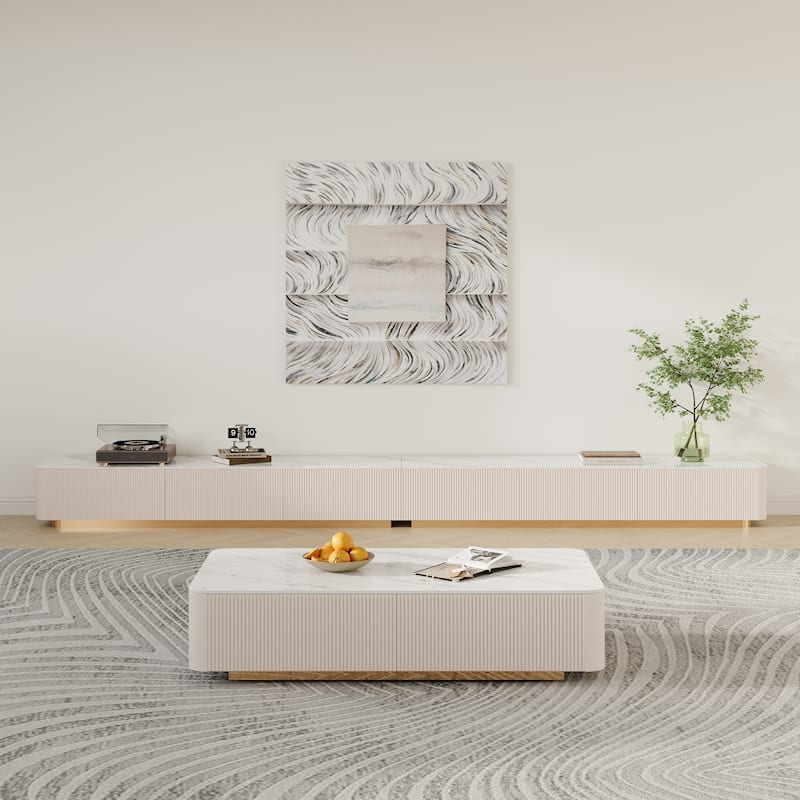 Modern TV Stands with Glossy Sintered Stone, 4-6Drawers, White & Gray