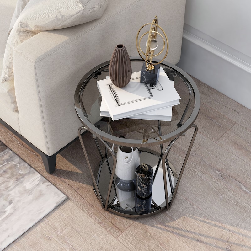 Gables Glam 20-inch Glass Top 1-Shelf End Table by Furniture of America