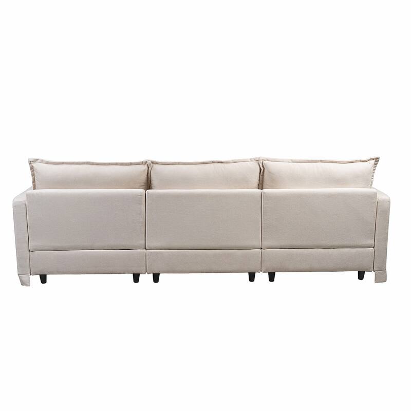 93.31" Linen Modular Sectional Sofa with Movable Ottoman, Solid Wood Frame, and High-Resilience Foam Cushions