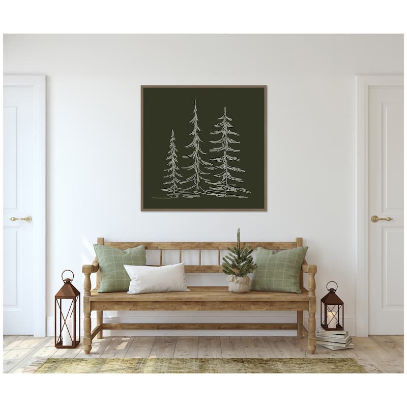 Kate and Laurel Sylvie Framed Canvas Minimalist Evergreen Trees Sketch Green by The Creative Bunch Studio