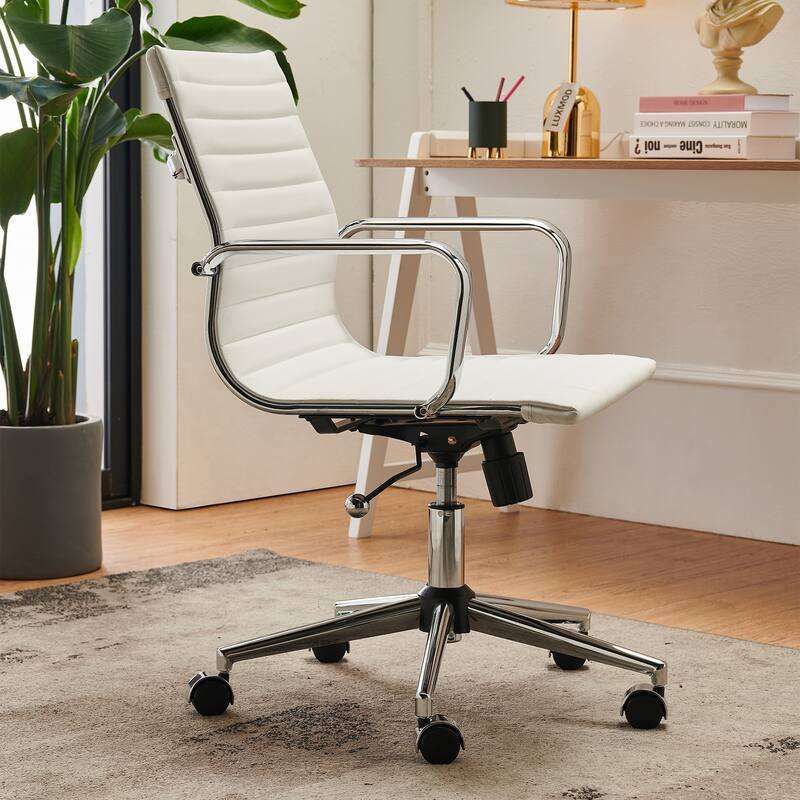 LUXMOD Ribbed Home Office Computer Chair Desk Chair - White