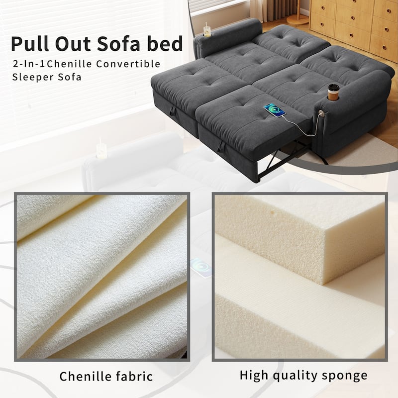 GDFStudio - Chenille Convertible 2-Seater 74" Sofa Bed