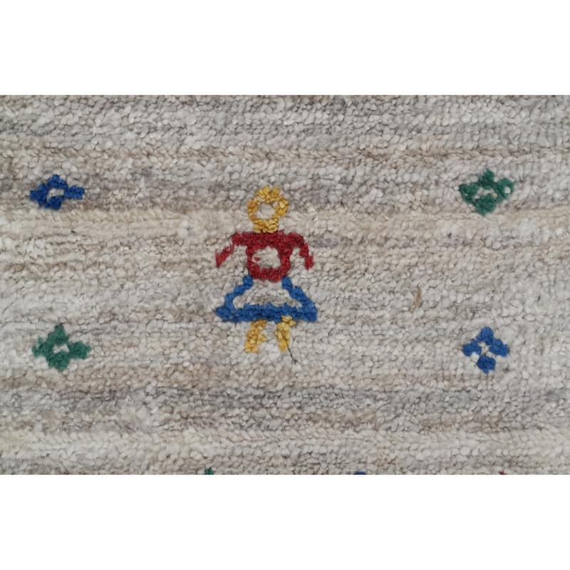 Hand Knotted Oriental Viscose Silk Carpet Tribal Animal Pictorial Greys & Charcoal Gabbeh Area Rug - 11' 10'' X 8' 11''