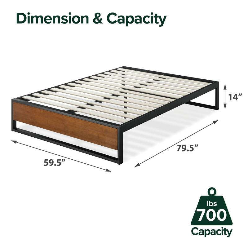 Priage by ZINUS GOOD DESIG Winner 14 Inch Brown Metal and Bamboo Platforma Bed - Queen