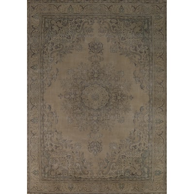Geometric Tabriz Persian Vintage Rug Bedroom Handmade Wool Carpet - 9'6" x 12'7"