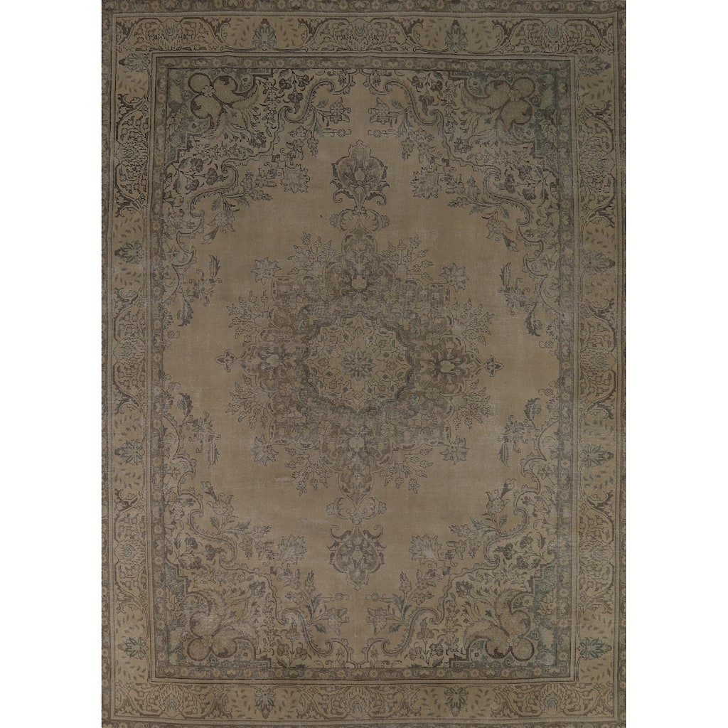 Geometric Tabriz Persian Vintage Rug Bedroom Handmade Wool Carpet - 9'6" x 12'7"