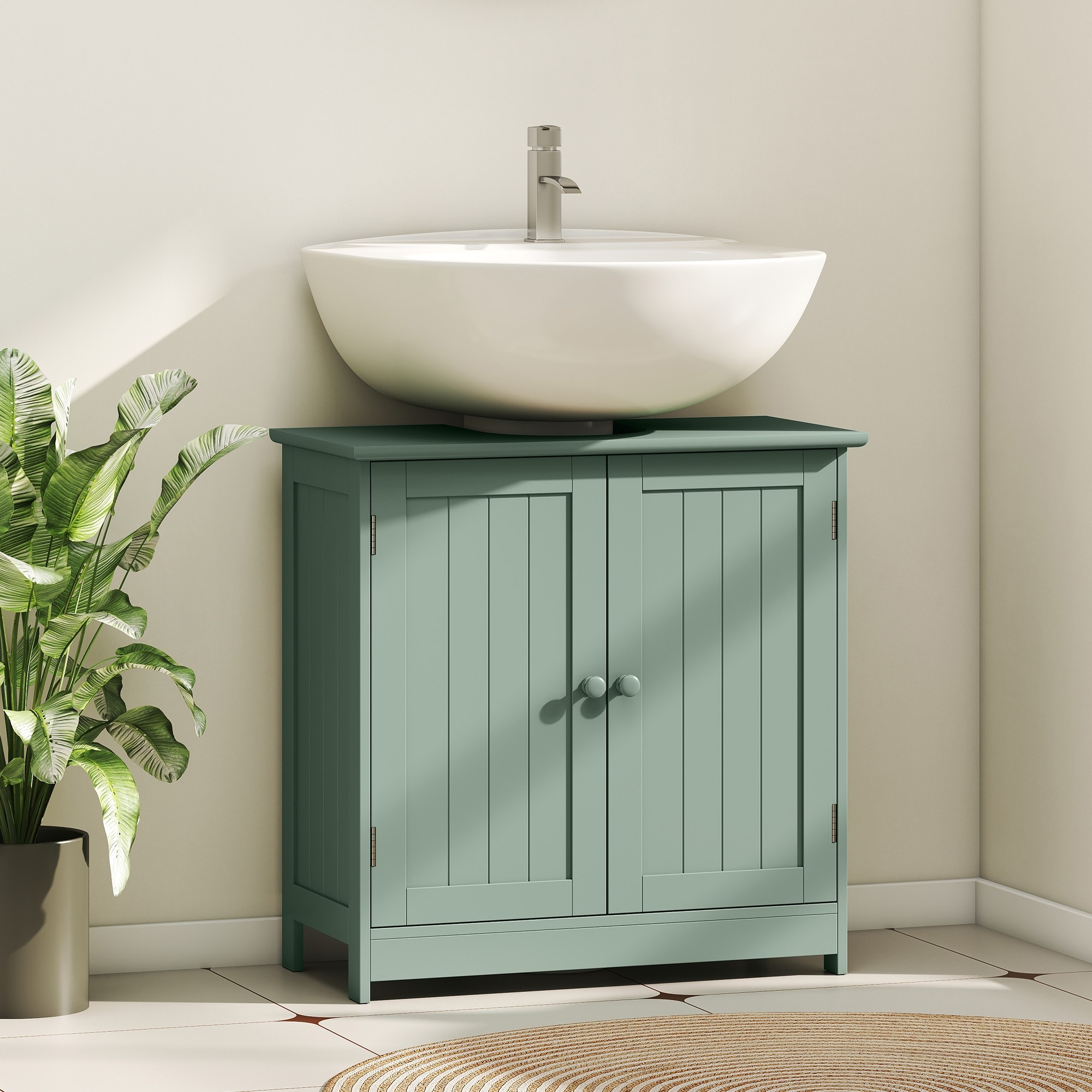 HOMCOM Under Sink Bathroom Cabinet with 2 Doors and Shelf, Pedestal Sink Bathroom Vanity Cabinet, Coffee