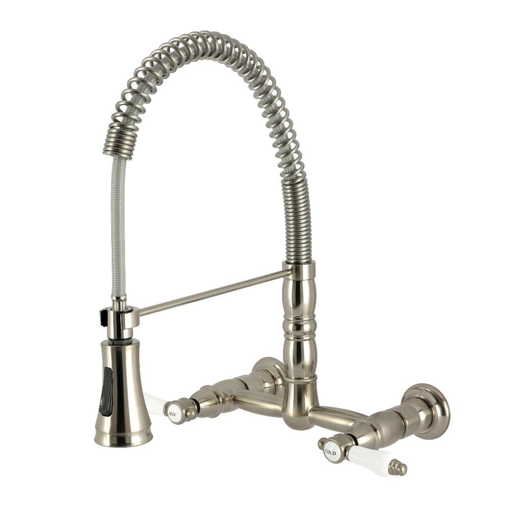 Kingston Brass Essex Double-Handle Wall-Mount Pre-Rinse Bridge Kitchen Faucet