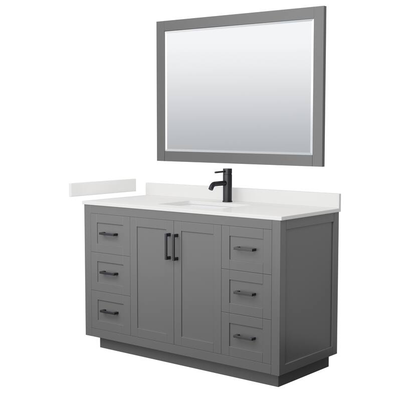 Miranda 54-inch Single Vanity, Quartz Top, 46-inch Mirror - Dark Gray, Black Trim, White Quartz Top