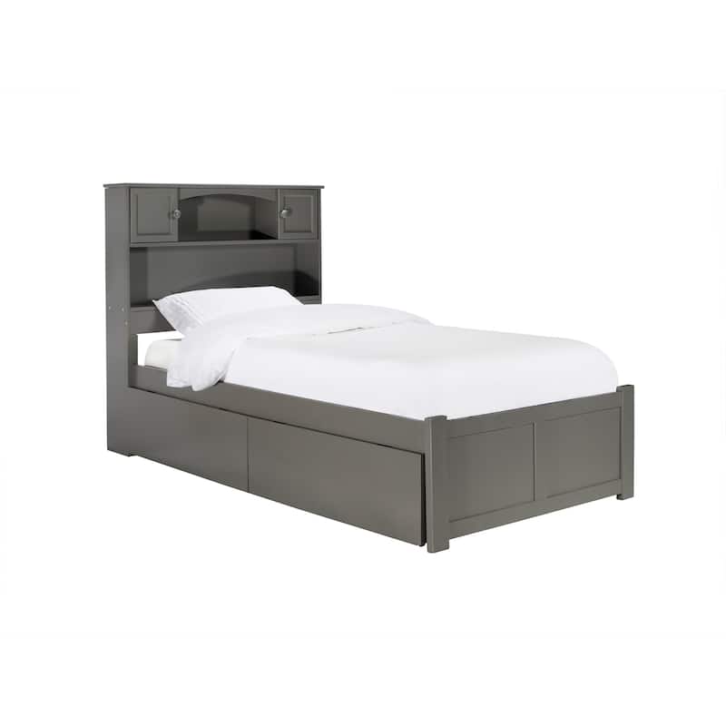 Twin Platform Bed with Drawers - Solid Wood Bed Frame, Extra Long, Antique Finish, Storage Bed