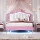 preview thumbnail 3 of 13, Twin Size Upholstered Princess Bed with LED Lights, Crown Headboard