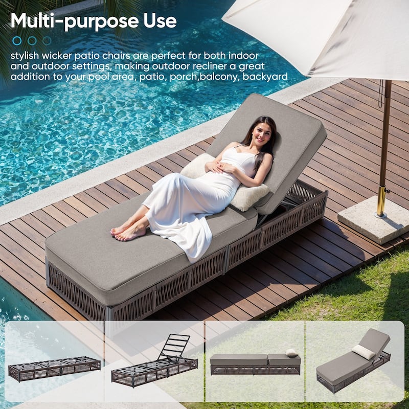 Pocassy 6 Pieces Patio Chaise Lounge Chair with Adjustable Backrest