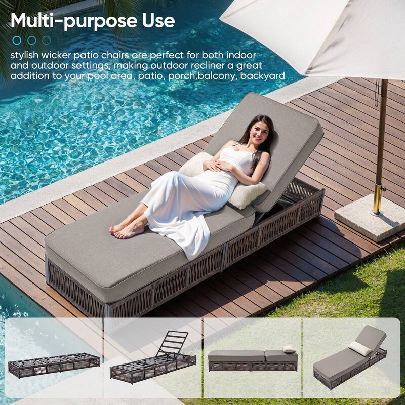 Pocassy Patio Chaise Lounge Chair with Adjustable Backrest