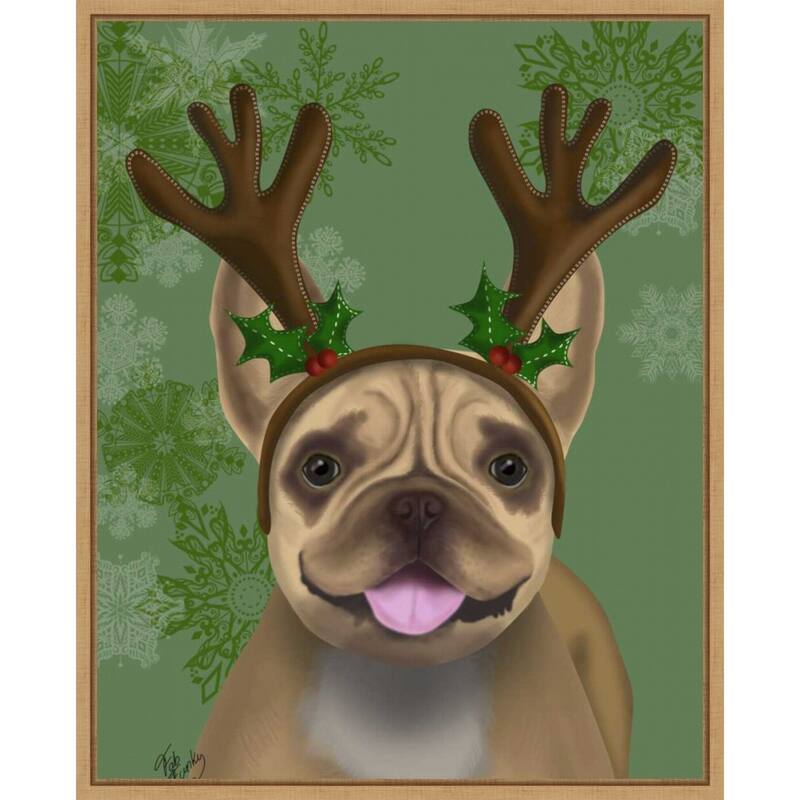 French Bulldog Antlers 1 by Fab Funky (23 x 28 in.), Framed Canvas Wall Art Print - Sylvie Natural
