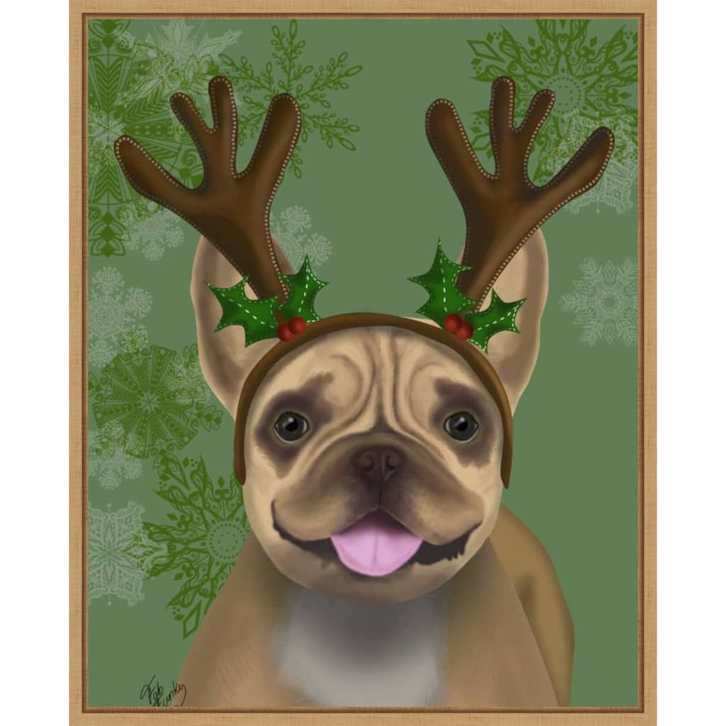 French Bulldog Antlers 1 by Fab Funky (23 x 28 in.), Framed Canvas Wall Art Print - Sylvie Natural