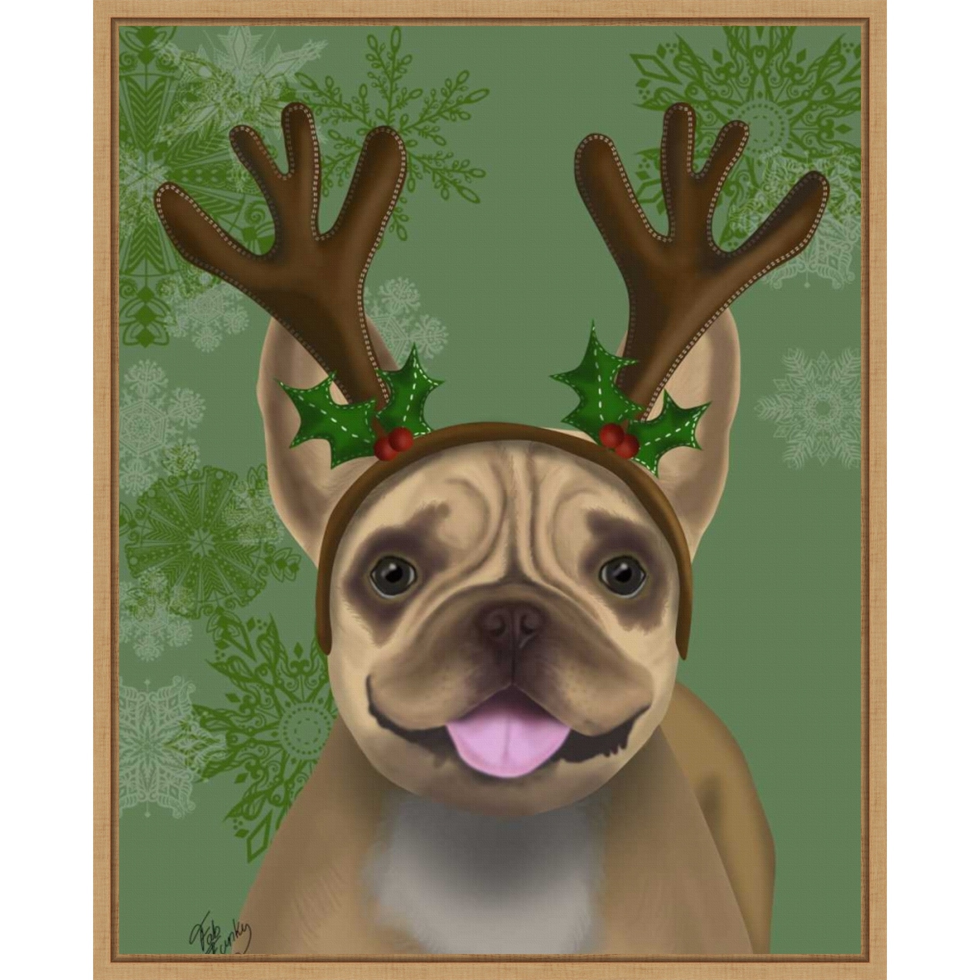 French Bulldog Antlers 1 by Fab Funky (23 x 28 in.), Framed Canvas Wall Art Print - Sylvie Natural