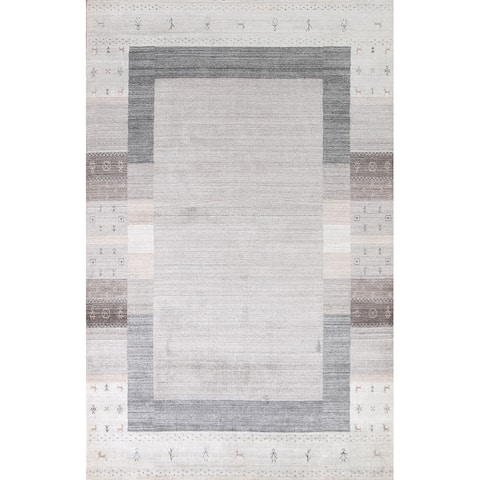 Grey Tribal Contemporary Gabbeh Area Rug Hand-knotted Wool Carpet - 5'6" x 7'10"