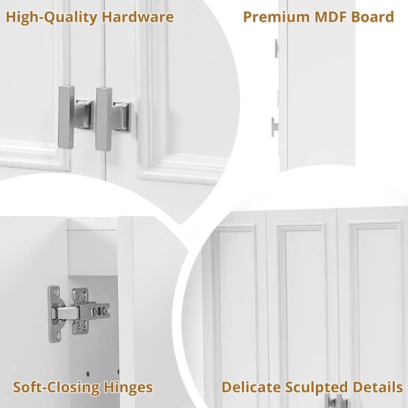 Roomfitters Wall Mounted Medicine Cabinet with 5 Adjustable Shelves, Modern Mirror Storage with Open Shelving, White