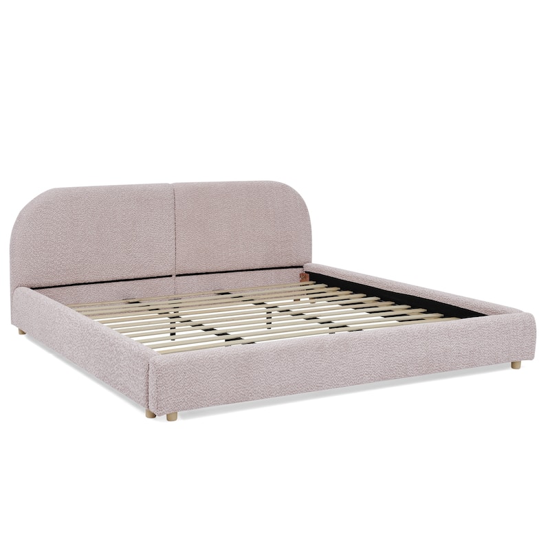 King Size Upholstered Bed Frame with Tall Headboard