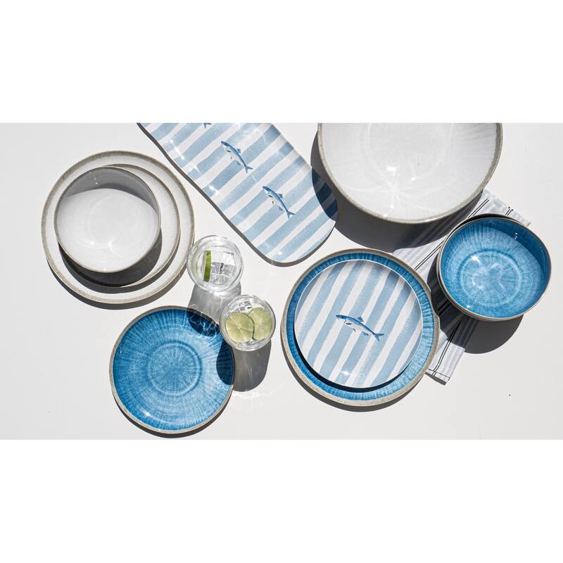 Abode Homewares Sardinia NewWave Melamine Stripe Salad Plate - Blue - 8.5" - Set of 6