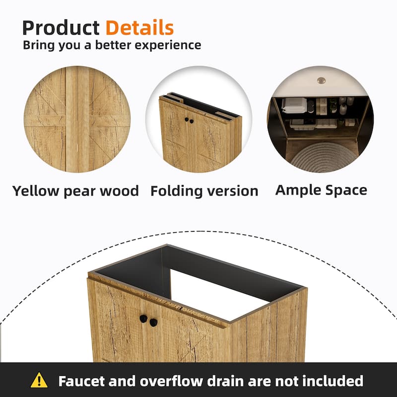 GDFStudio - Aero Modern Mid-Century Foldable Bathroom Vanity with Soft Close Function & Amper Storage Spaces, WITHOUT Sink