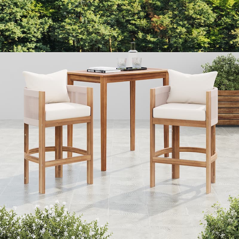 Christopher Knight Home - Martinez Outdoor Acacia Wood Barstools With Rope Armrests