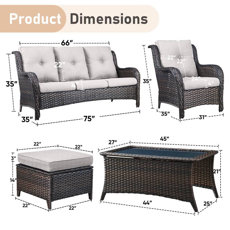 Outdoor Sofa Chair with Coffee Table and Ottoman