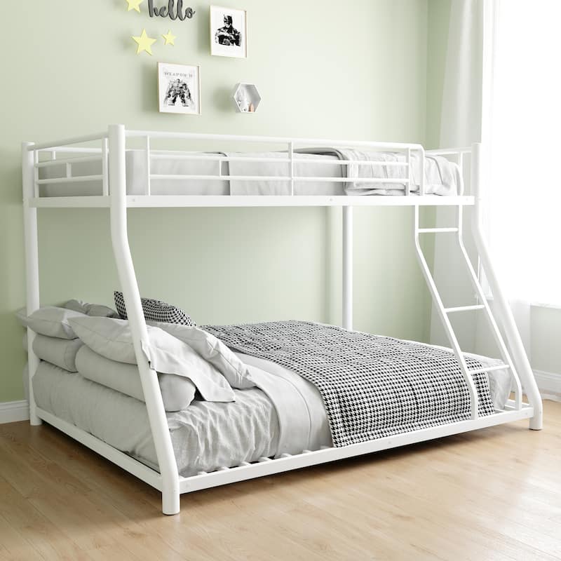 Twin over Full Size Metal Bunk Bed, Heavy-duty with Guardrail