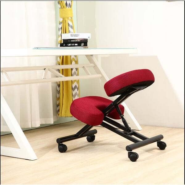 Wooden Furniture Ergonomic Kneeling Posture Home Office Chair Black Or Burgundy Fabric Red Overstock 28634566