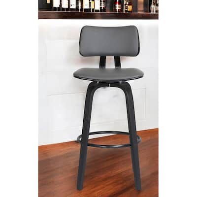 30" Gray And Black Faux Leather Swivel Low Back Bar Height Bar Chair