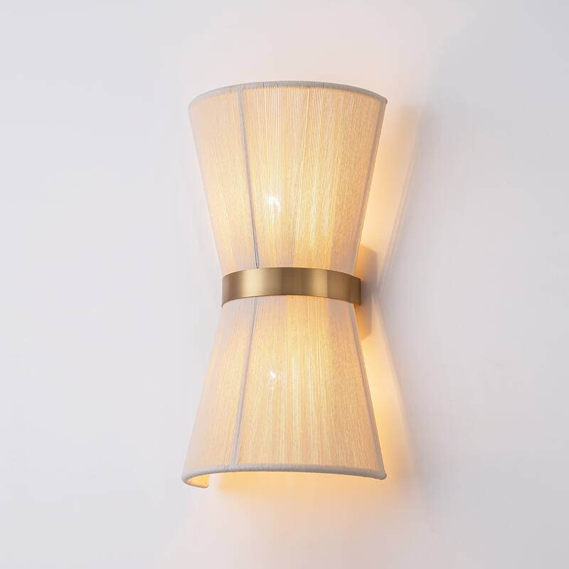 2-Light Modern Boho Natural Ivory Hand-Woven Rope Fabric Flush Mount Wall Lighting Up&Down Wall Sconces