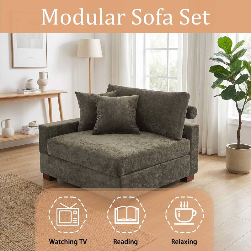 Chenille Upholstered Armless Accent Chair With Plush Cushion