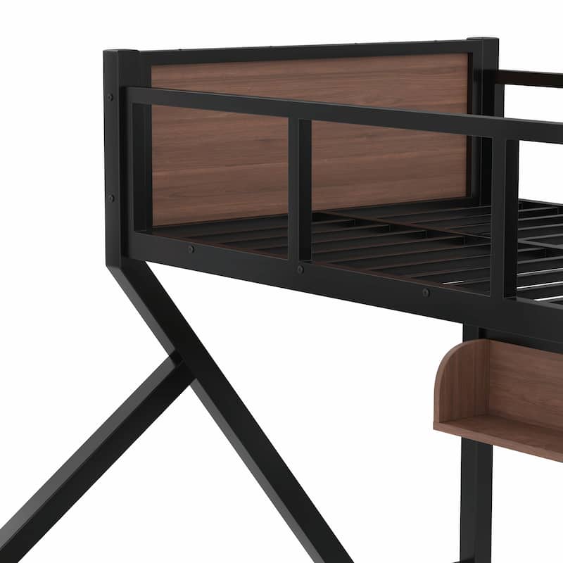 Metal Bunk Bed with Storage Shelves and Lights - Space-Saving & Noise-Free Design