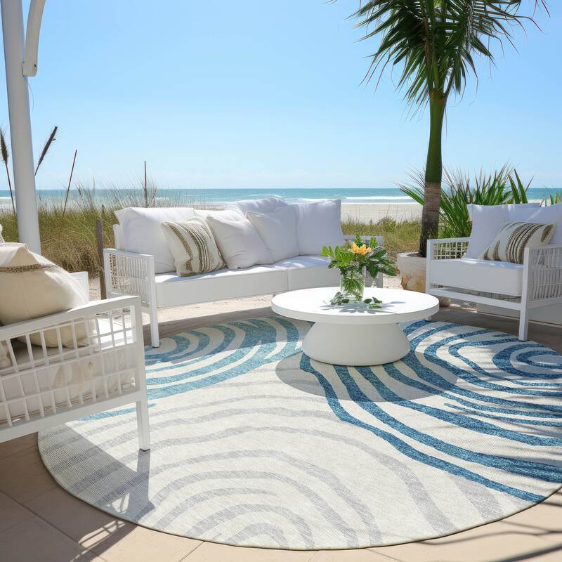 Machine Washable Indoor/ Outdoor Chantille Contemporary Dimensions Rug - Teal - 8' x 8'