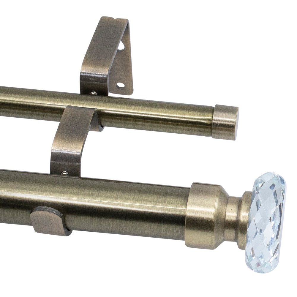 MERIVILLE 1-Inch Diameter Double Window Curtain Rod, Cut Crystal Finial
