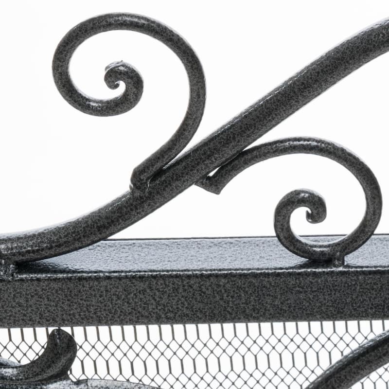 Roomfitters Iron Fireplace Screen, Ornate Scrollwork Spark Guard, Decorative Mesh Fireguard for Hearth Safety, Black