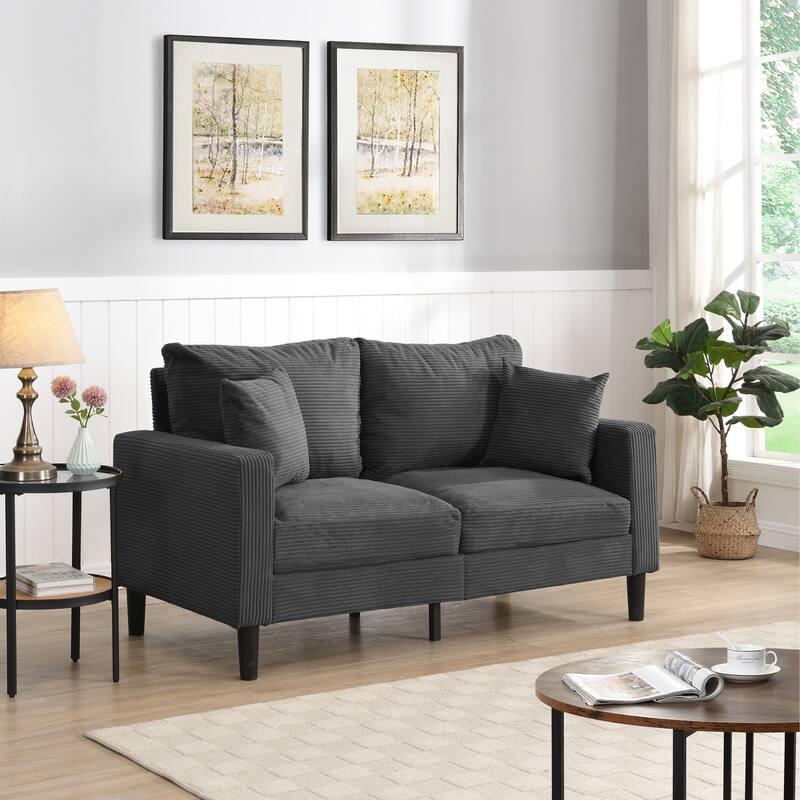 57" High Resilience 2-Seat Corduroy Loveseat Sofa, Dark Gray, for Small Spaces