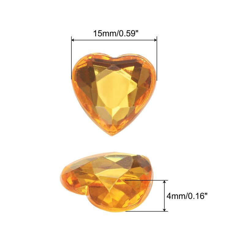 40 Pcs Acrylic Heart Rhinestone 15mm Flat Back Plastic Gems - Gold