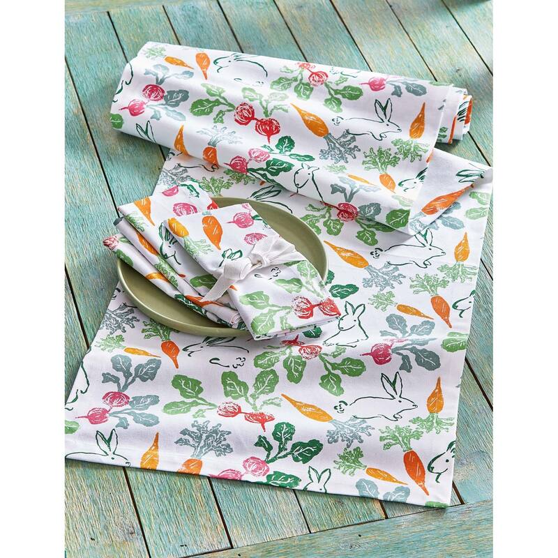 Veggie Bunny Vegetable and Bunny Rabbit on White Background Cotton Machine Washable Napkin Set of 4 - 20 x 20