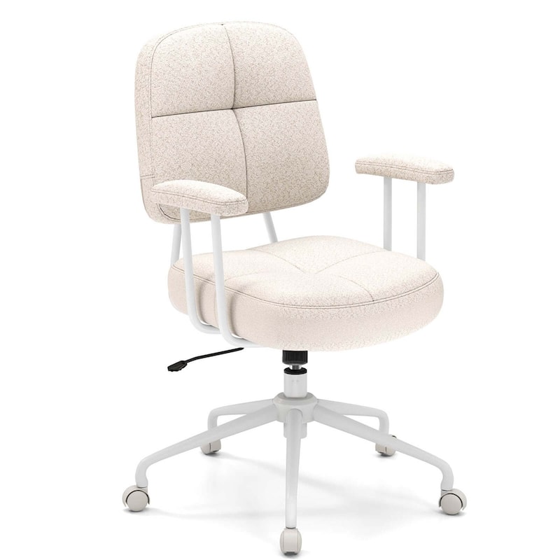 Costway Home Office Chair Leathaire Upholstered Task Chair with - See Details - Beige