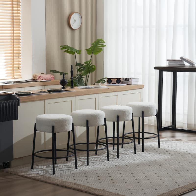 Set of 2 Contemporary Round Upholstered Dining Stools, Bar Stools