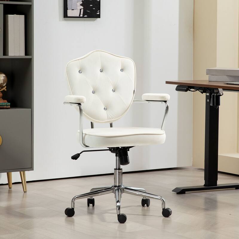 Velvet Home Office Chair with Wheels, Button Tufted Fabric Desk Chair, Vanity Chair with Adjustable Height and Tilt - N/A