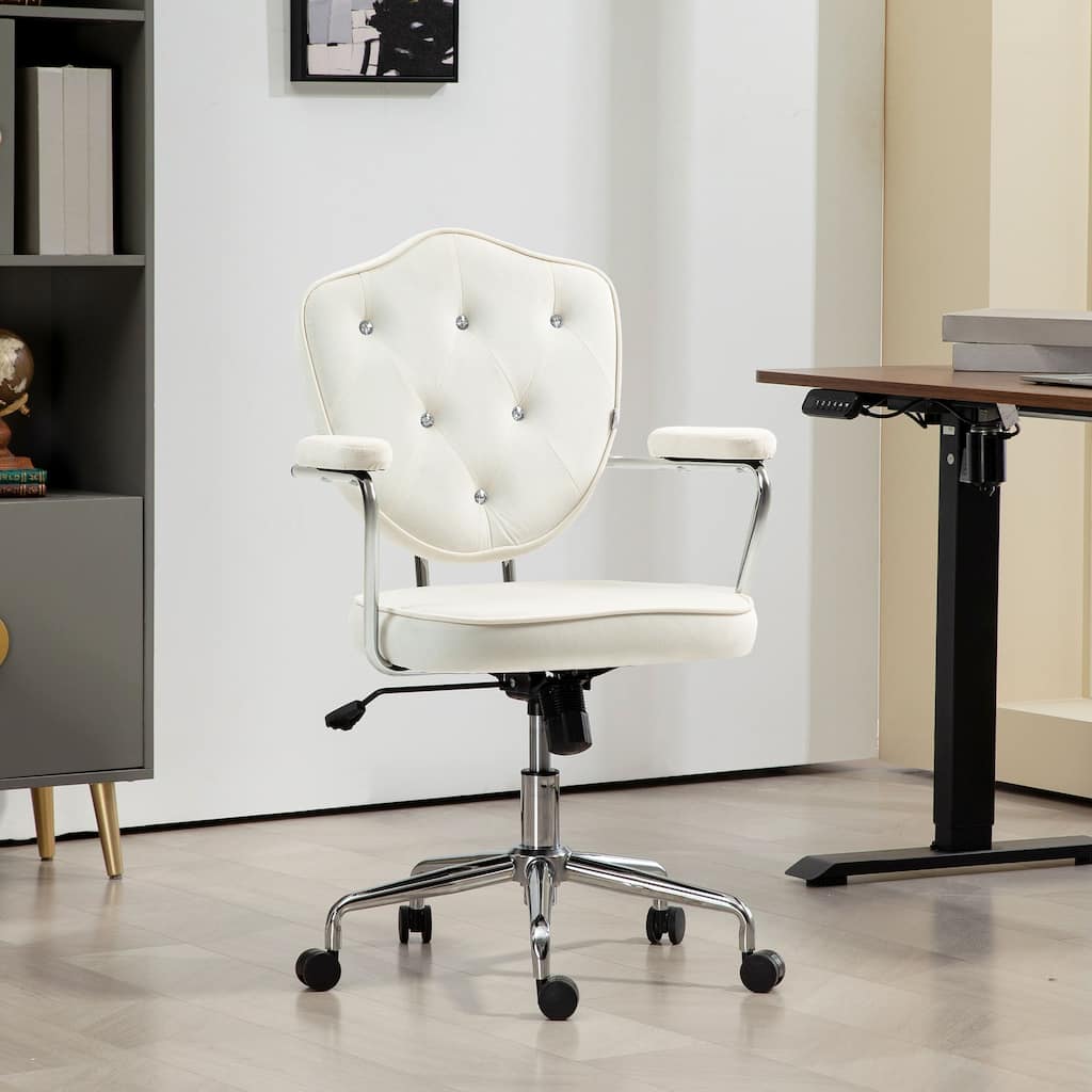 Velvet Upholstered Office Chair Leisure Chair, Cream White Stylish Executive Chair Gaming Chair with Upholstered Armrests