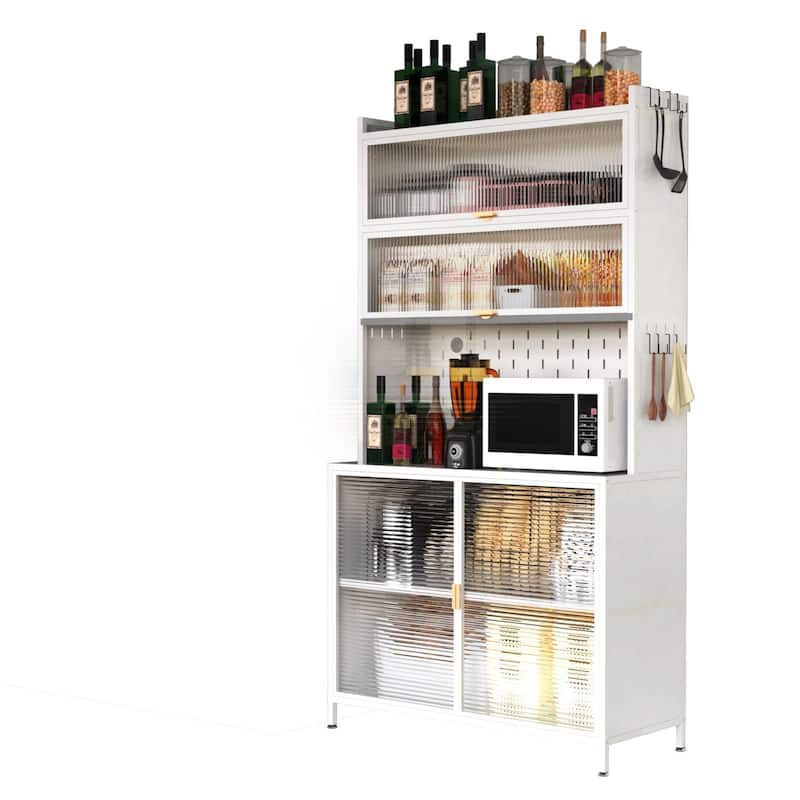 Tall Kitchen Pantry Cabinet Storage Cabinet with 6 Level Flip Door, Pegboard Metal Buffet Cabinet, Anti-Tip Hutch