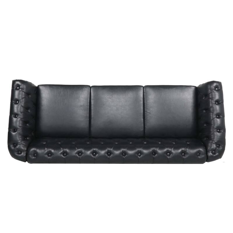 84.65"PU Rolled Arm Chesterfield Three Seater Sofa.