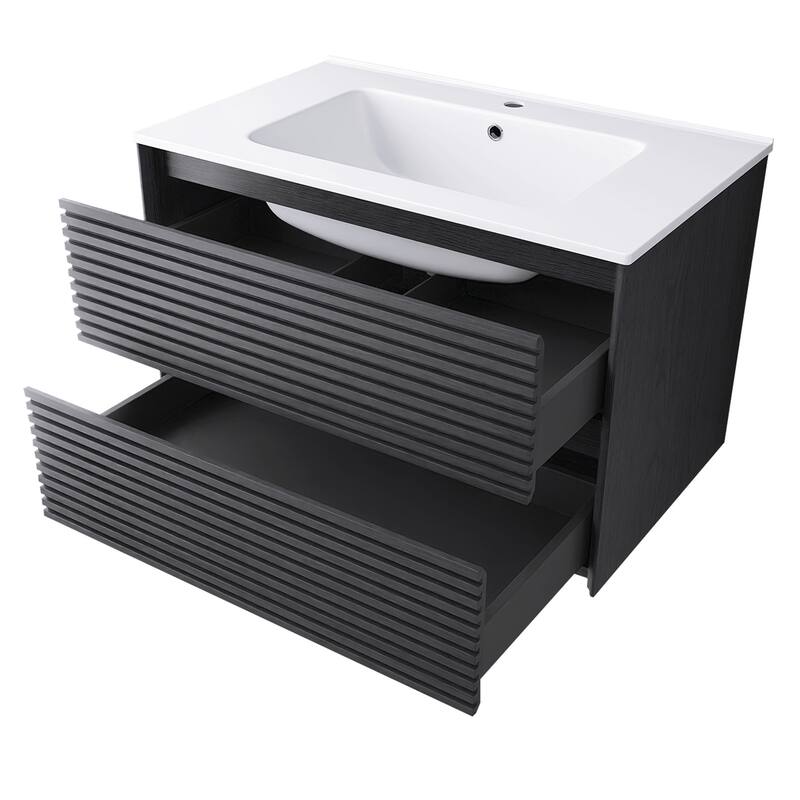 Wall-Mounted Bathroom Vanity with White Ceramic Sink