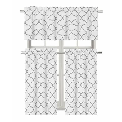 Kate Aurora Living Shabby Trellis 3 Piece Café Kitchen Curtain Tier And Valance Set - 56 in. W x 36 in.