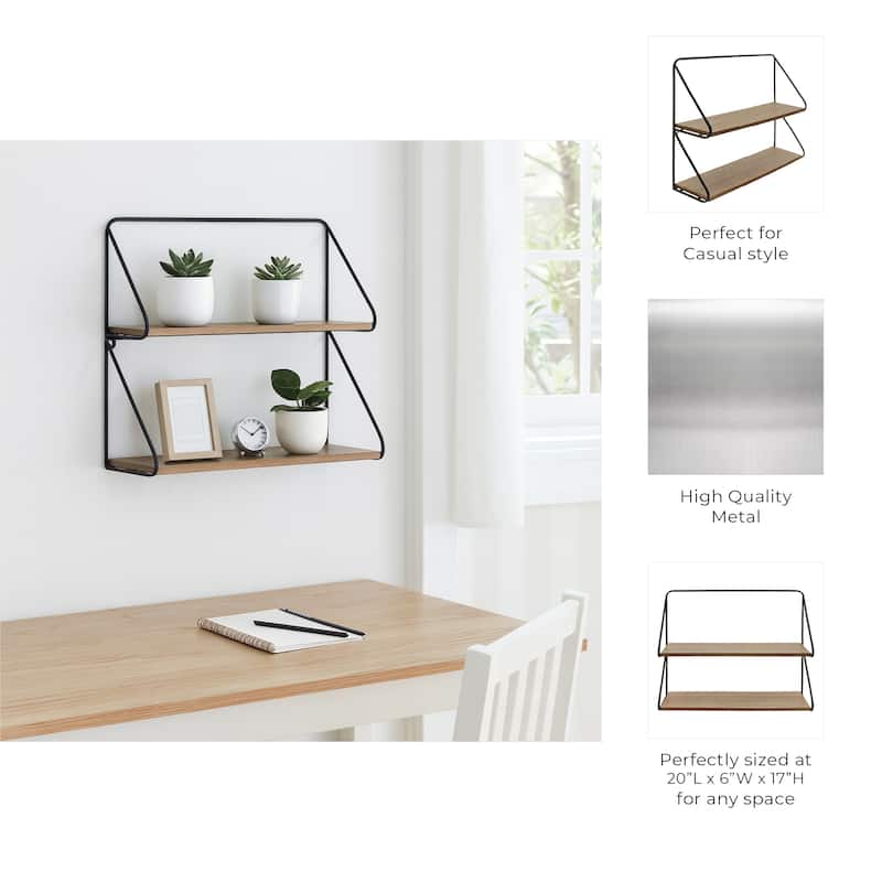 Metal Wood Frame Two-Tier Wall Shelf - 20.0"
