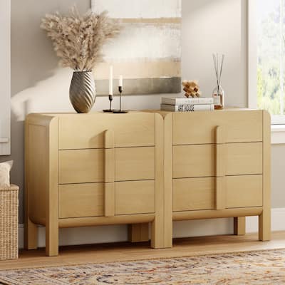 WAMPAT 3 Drawer Curved Dresser For Bedroom Set Of 2, Mid Century Modern Chest Of Drawers, Wood 6 Drawer Dresser