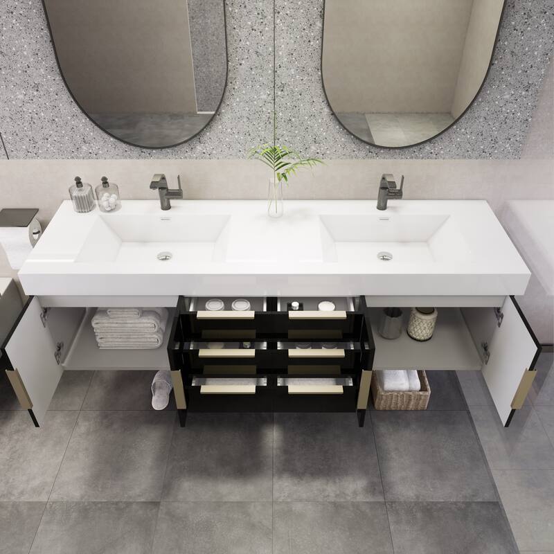 Noble 72" Floating Vanity with Reinforced Acrylic Double Sink